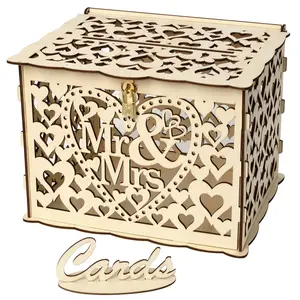 DIY Wedding Gift Mr & Wooden Card Money Box for Case With Lock Rustic Beauti