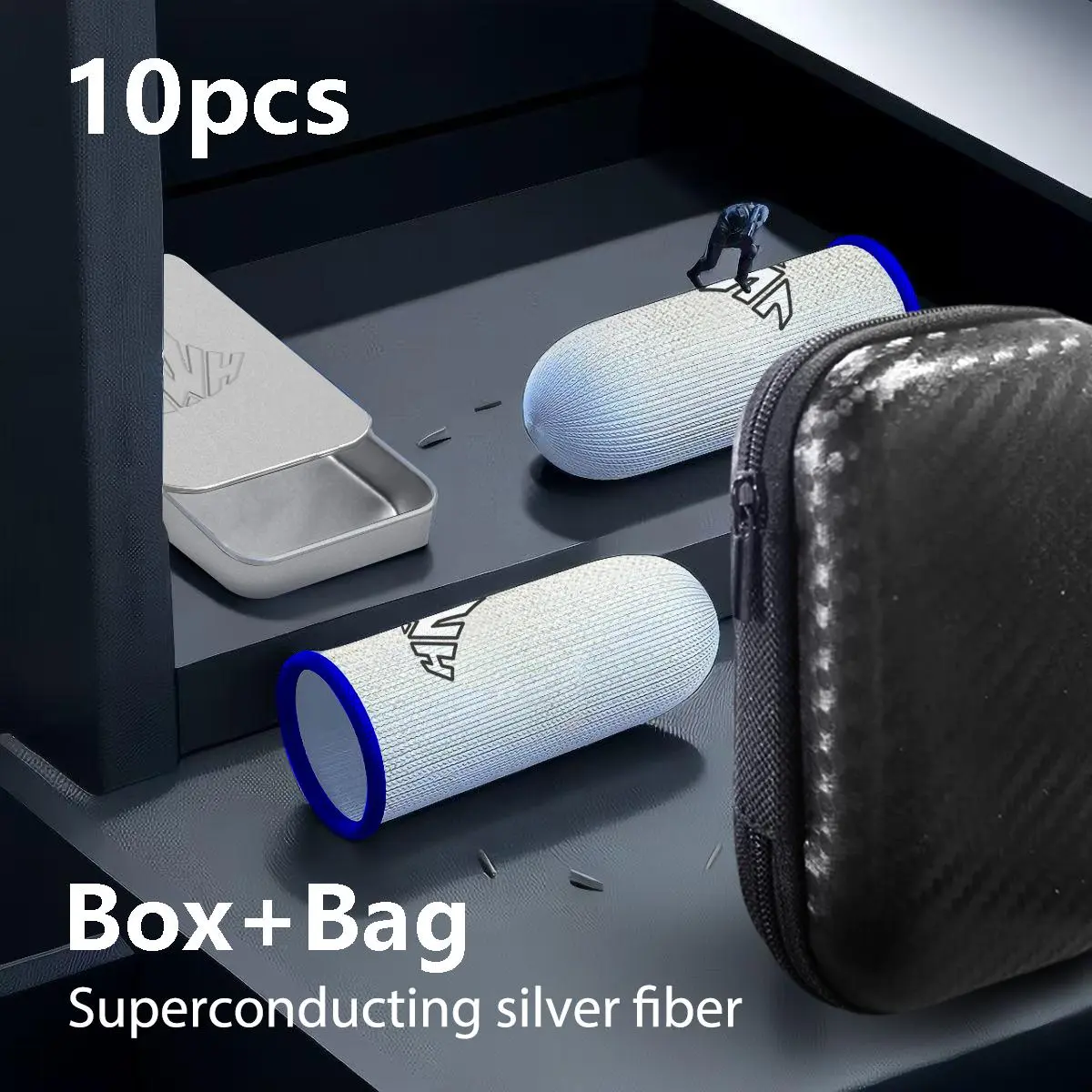 Pack of 10 Mobile Phone Games, Sweatproof Finger Sleeves, Silver Fibres, Finger Sleeves, with box and bag High Sensitivity, PUBG Finger Gloves, Finger Sleeves Gaming for Touchscreen Game, Smartphone, Mobile and Tablets, Gaming Accessories