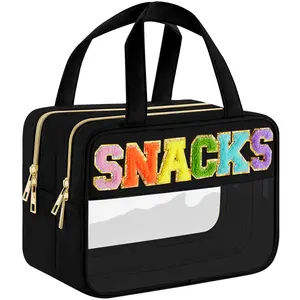Chenille Letter Clear Makeup Bag  Preppy Snack Bags With Zipper Stuff Waterproof Sunscreen Travel Toiletry Pouch For Women And (snacks Plus Size)