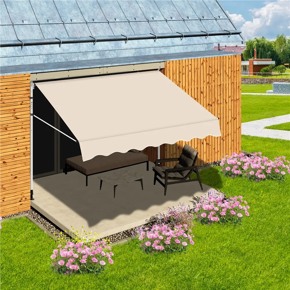 Yaheetech Retractable Awning - Height Adjustable Outdoor Sun Shade Awning with Manual Crank Handle, Aluminum for Backyard/Garden/Balcony/Patio