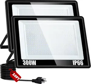 300W LED Flood Light Outdoor, IP66 Waterproof 5000K Daylight White 36000LM Super Brighter Work Light with 10ft Cord and Plug, Exterior Floodlight Security Lights for Yard Garage Stadium Garden