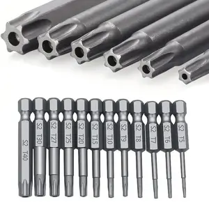 Magnetic Torx Head Screwdriver Bit Set, S2 Steel Long Drill Bits with 1/4 Inch Hex Shank and Security Torx Bits, Replaceable Screwdriver Bits