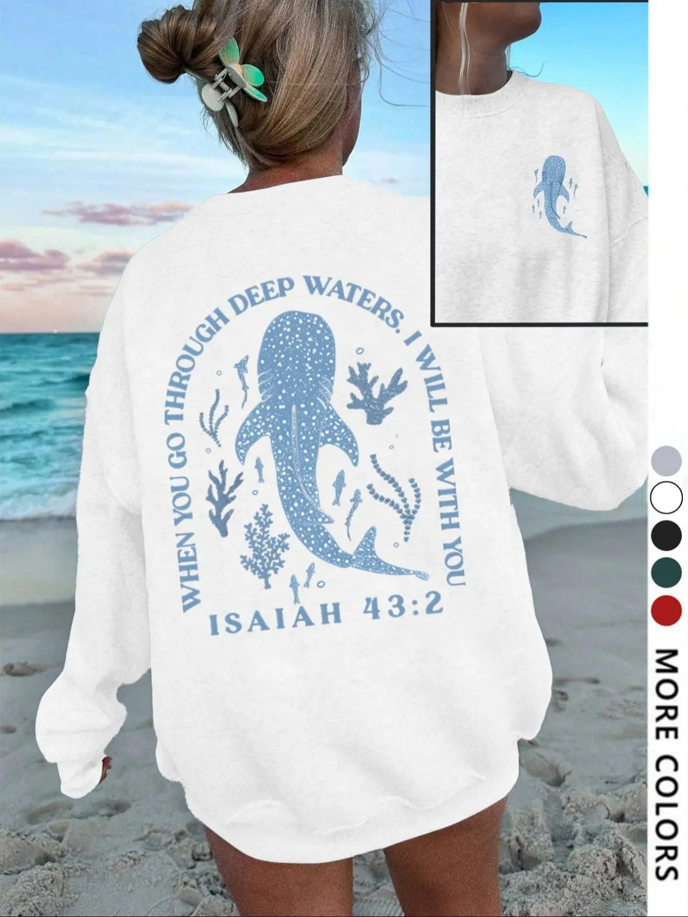 Women's Sporty Letter & Whale Shark Print Top, Fall Casual Fitted Ribbed Long Sleeve Round Neck Pullover Sweatshirt, Fashion Everyday Wear, Autumn Women's Clothing Womenswear