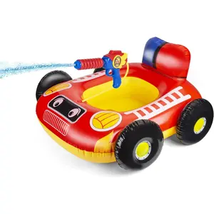 Inflatable Fire Truck Pool Float with Water Gun, Kids Swimming Training Equipment for Ages 4-8, Boys Girls Water Sports Pool Toy