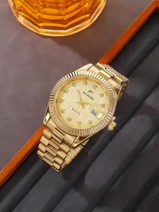 RICECGO men's quartz watch, gold watch, Business Fashion Watch, rhinestone design, fashionable jewelry accessory, date display, ideal gift for men