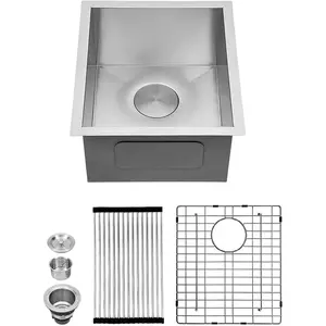 Kichae 13"x 15" Undermount Bar Sink Stainless Steel Single Bowl RV Outdoor Sink Basin Round Corner 16 Gauge Handmade outdoorfun
