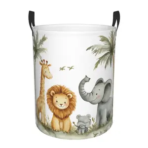Large Capacity Laundry Basket, Safari Animals Pattern, Foldable With Handles, Playful Design, Durable Storage For Toy Storage, Animals Clothes Hamper, Large Laundry Basket, Laundry Organizer, Portable Laundry Basket