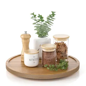 Acacia Wood Lazy Susan Organizer for Table Top, Lazy Susan Turntable for Cabinet, Kitchen, Countertop, Pantry Organization