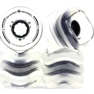 Shark Wheel 60mm 78A Clear with Black Hub California Roll for Rough Terrain Approach Angle Lasts Longer Better Slide Control Lightning Fast