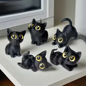 Five-Piece Mini Statue Set, 3D Printed Cute Cat with Realistic Eyes, Office Desk & Living Room Decor, Kawaii Display Decor, Festive Holiday Gifts
