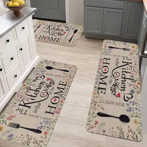 3 Pieces Set Kitchen Mats for Floor Non Slip Cushioned Runners Waterproof Comfort Kitchen Rugs and Mats Farmhouse Chef Mat Carpet for Sink Laundry Room, Comfortable long strip carpet, Floral area rug, Home decor , Various scenario ative flannel cooking