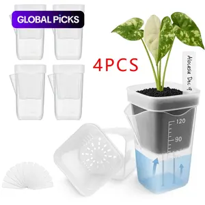 4/8/12-Piece Thickened Plastic Succulent Pots, Clear Nursery Pot, Small-Mouth Self-Watering Planters with Drainage Trays, Plastic Flower Pot, Ideal for Seedlings & Bonsai Growth #GLOBAL PICKS