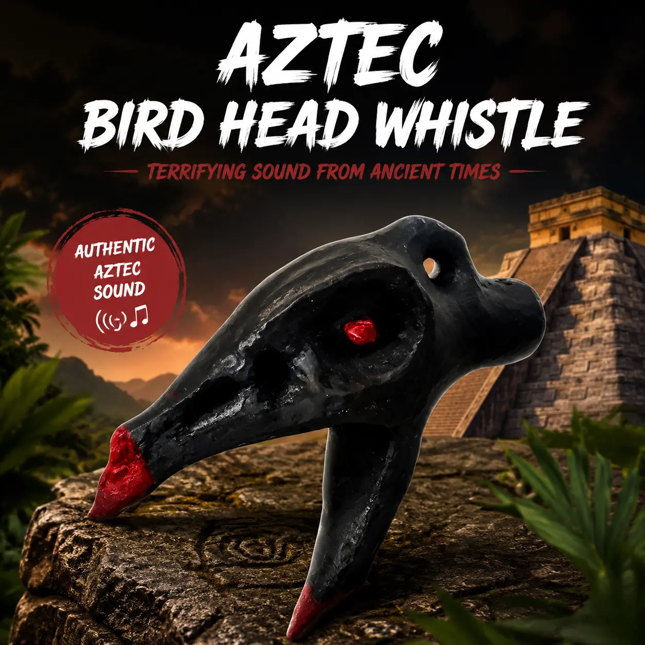 Authentic Handmade Aztec Death Whistle - High-Grade Resin Epoxy, Hand-Painted Crow Skull Sculpted Design, Unisex Loud Sound Wind Instrument for Performers, Ceremonial Purposes, Authenticity and Quality Guaranteed, Aztec Theme