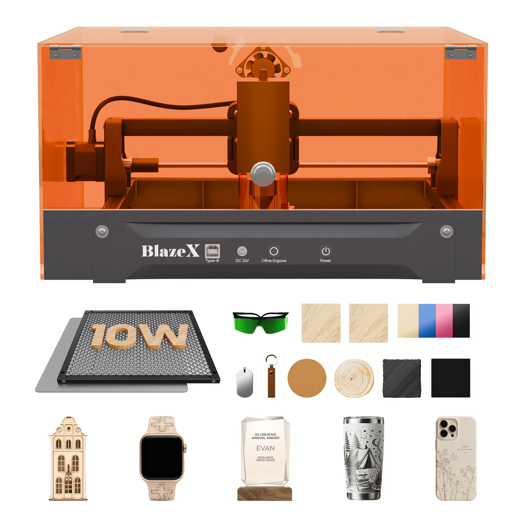 BlazeX M3 5/10W Laser Engraver & Cutter for Wood, Metal, Acrylic, Leather | 200×150mm Large Area Desktop Laser Machine | WiFi & USB Connection | Smart Safety Enclosure | High Precision DIY Gift Maker for Small Business Power Tool Industrial