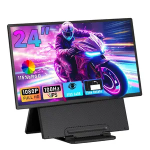 KEFEYA Portable Monitor 24" 100Hz for Work Home Office Game, 1080P FHD IPS Laptop Screen Extender with Rotating Stand & VESA, Laptop Monitor Extender USB-C HDMI Plug-Play for Mac Windows PS Switch Xbox Phone