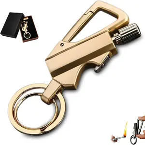 Permanent Match Infinity Lighter, Waterproof Keychain Lighter Match Strike, Reusable Forever Key Chain Lighters with Bottle Opener (Gold)