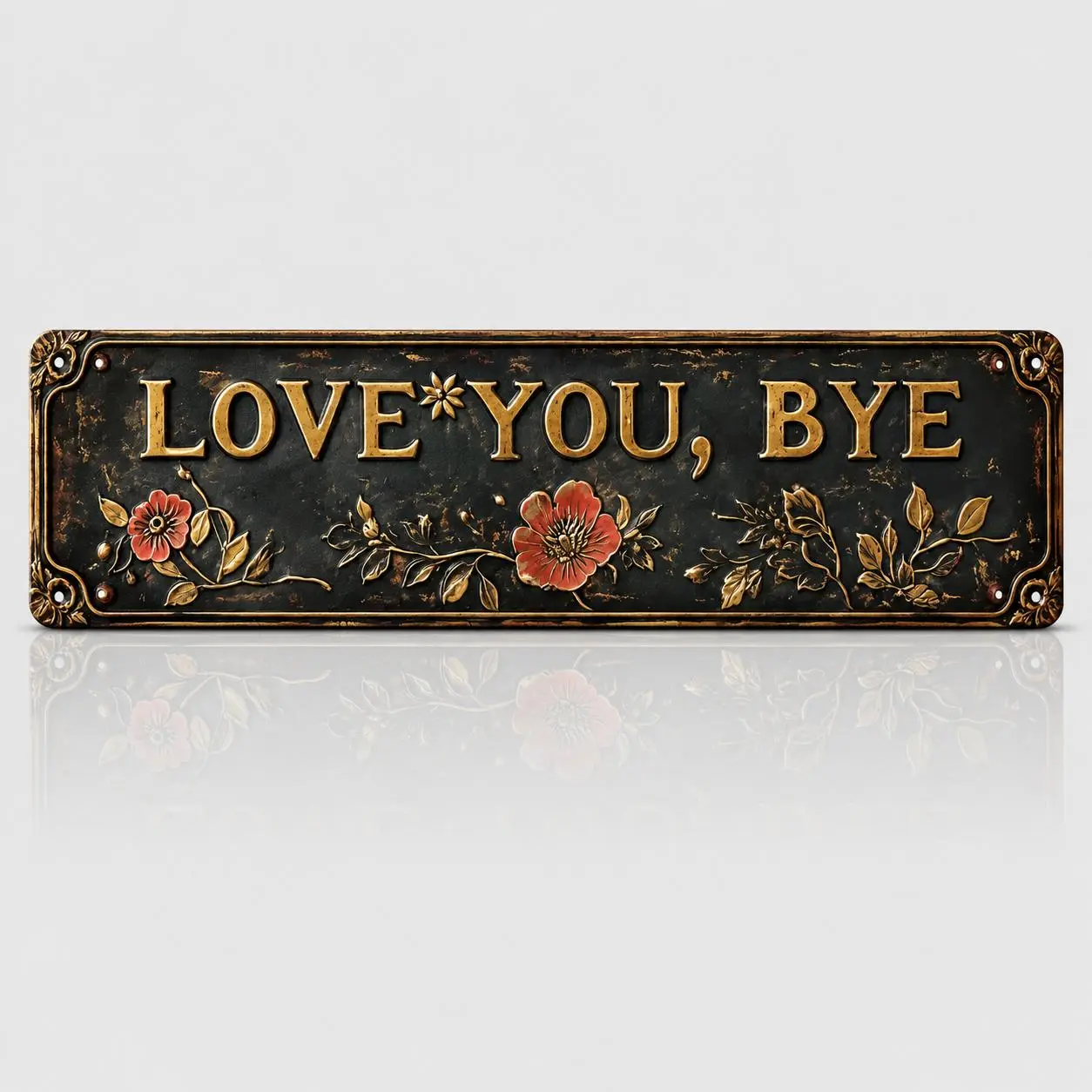 "Love You, Bye" Humorous Text Metal Wall Sign, 4x16 in, Vintage Farmhouse Rustic Decor for Entryway, Home Bar, Garage