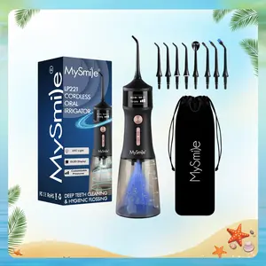 MySmile Cordless Advanced (LP221) UVC Light Water Flosser Teeth Cleaner, 335ML Dental Oral Irrigator with OLED Display, 4 Modes, 8 Jet Tips, BK Cleansing Oral Care Appliance