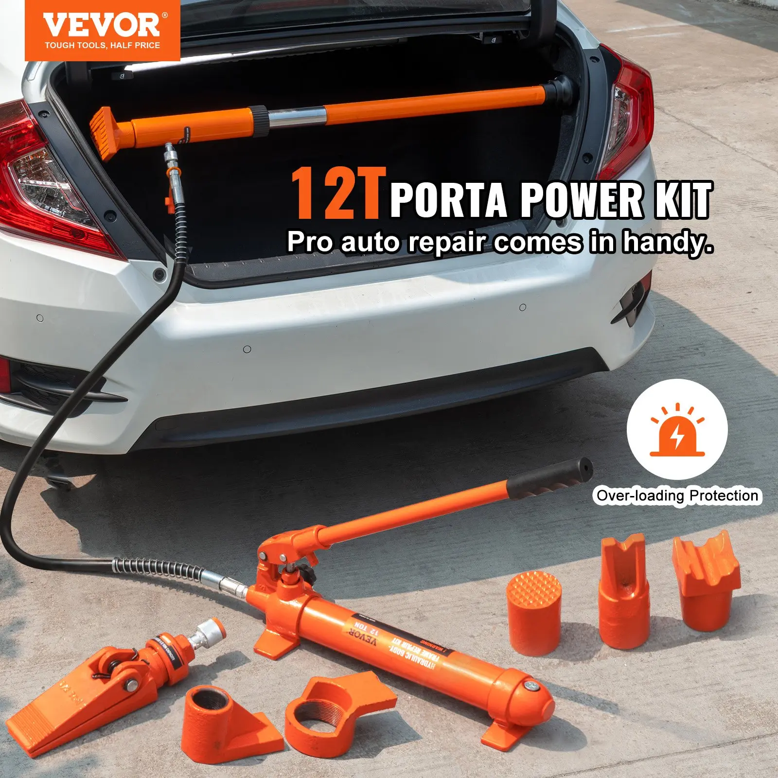 【summerfinds】VEVOR 12 Ton Porta Power Kit, Hydraulic Ram with Pump with 4.6 ft/1.4 m Oil Hose, Portable Hydraulic Jack with Storage Case for Automotive, Garage, Farm, Mechanic (26455 LBS)