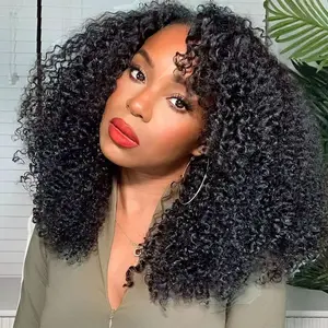 Half Wig Human Hair Kinky Curly Glueless Wig 3 IN 1 Half Wigs With Drawstring Seamless Clip Ins Flip Over Burmese Hair  Half Wigs