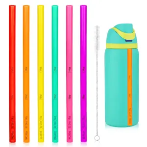 6pcs Straw Replacements for Owala Water Bottle 24 oz 32 oz, Cup Soft Plastic Straws with Brush Reusable Stainless Steel Tumbler Parts Accessories Straw with Scale for 14/16/19/24/32/40oz