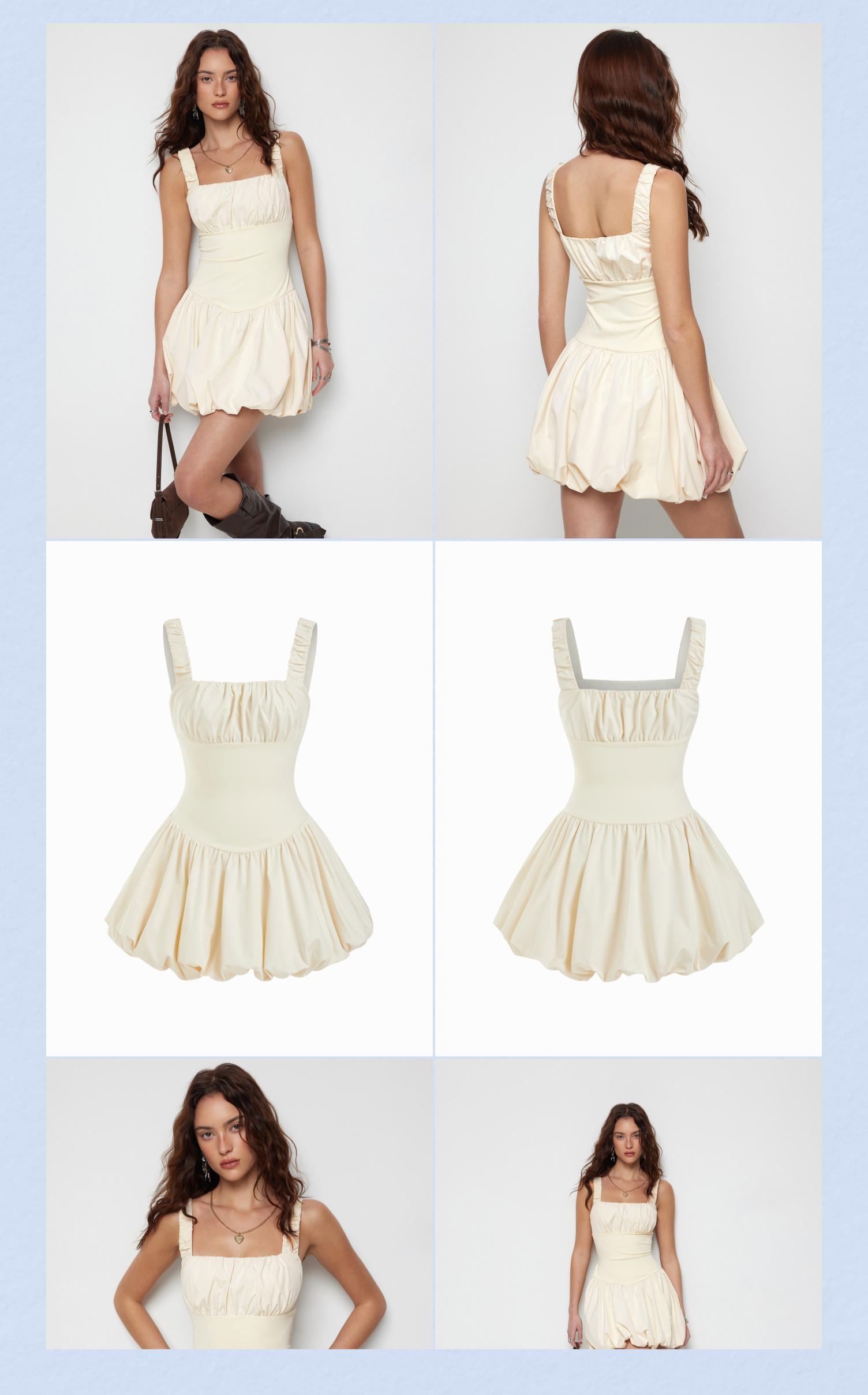 Cider Ruched Square Neck Smock Mini Dress