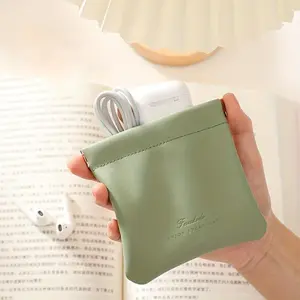 Portable Data Cable Storage Bag, 1 Count PU Leather Automatic Closing Data Cable Storage Bag, Home Organizer for Living Room Bedroom Office, Audio, Headphone Bag