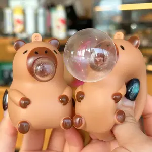 Cute Capybara Bubble Blowing Squishy Fidget Toy, Stress Relief Squishies, Funny Squeeze Stress Relief Toy, Water Capybara Decompression Toy Keychain for Kids, Teens, Adults