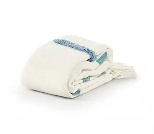 HomeRoots 516627 Woven Cotton Geometric Throw Blanket, Cream