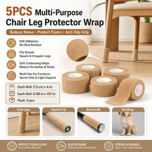 5pcs Chair Leg Protector Pads, Self-Adhesive Anti-Slip Wrap Tape, Thick Noise-Reducing Floor Protectors for Hardwood, Reusable Furniture Foot Covers, Multi-Purpose Grip Bandage for Racket Handle, Baseball Bat & Fitness Stretch Support