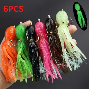 6PCS Soft Octopus Squid Swimbait Lures Set 10cm/21.5g Stainless Steel & Lead Jig Skirts Mixed Color Saltwater Fishing Lure