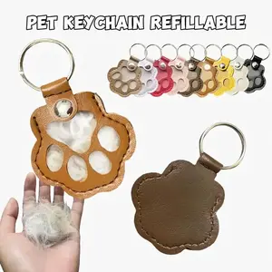 Pet Fur Storage Keychain Accessory, Cute Leather Paw Keychain Pet Hair Keepsake Keyring, Unique Memorial Collection Key chain, Pet Memorial Gifts for Bag Purse Paw Charm Key Holder