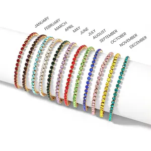 18K Gold PVD Stainless Steel Birthstone Tennis Bracelet with CZ Stones Hypoallergenic 316L Surgical-Grade Steel & Elegant 1" Extension