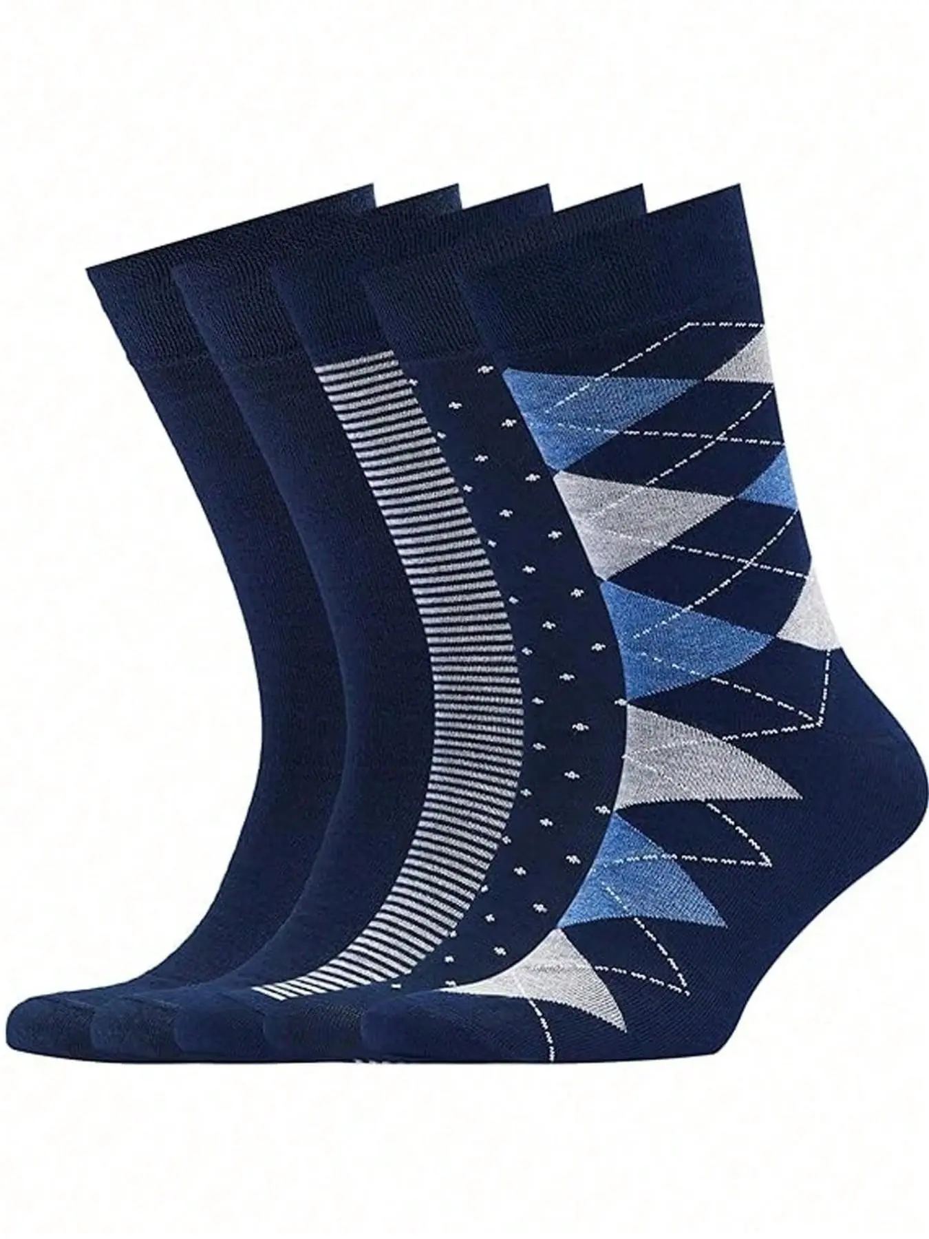 5 Pairs Sock Pack Men's High-Cut Solid Striped Socks, Sock Sets Business Style Formal Comfortable Breathable Socks, Long Cuff Professional Socks, Blue, All Seasons