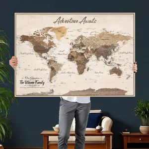 Framed Push Pin World Map Canvas Print – Custom Framed