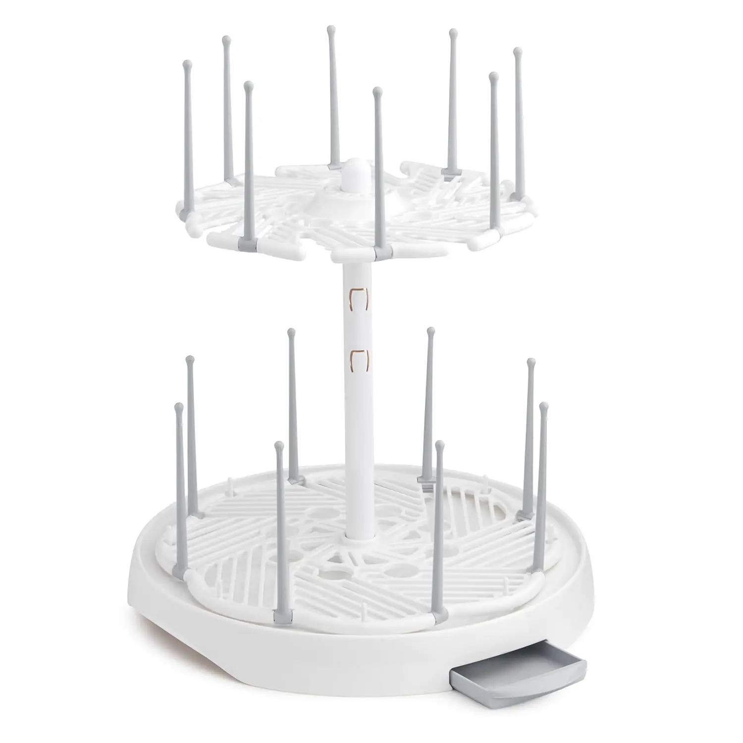 High-capacity baby bottle and accessory drying rack, white