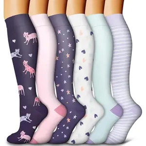 6 pairs per lot compression socks with colorful animal designs for hiking, basketball, and football; nylon stockings for varicose pressure; men’s and women’s; dropshipping available