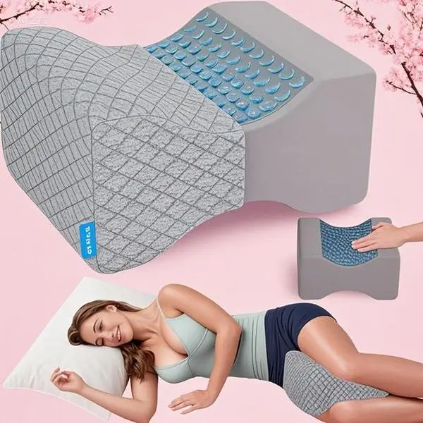 Contour Memory Foam Knee Wedge Pillow - Dual-Concave, Cooling Gel Support, Orthopedic Ergonomic Design, Hip Relief, Removable Machine-Wash Cover, Breathable Grey Home Supply for Side Sleepers, Home Use