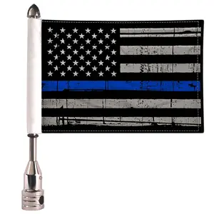 Thin Blue Line Motorcycle Flag with Flag Mount