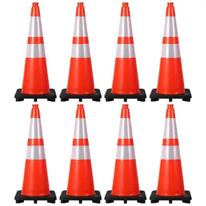 8-Pack 28 Inch Traffic Cones with Weighted Base - PVC Orange Safety Cones for Construction, Parking Lot, Driveway & Event Traffic Control