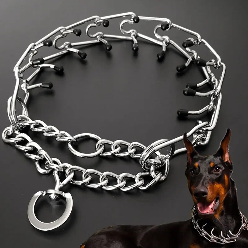 Effective Pinch Dog Training Collar with Comfort Rubber Tips, Safe Adjustable Detachable Stainless Steel Pet Prong Choke Collar