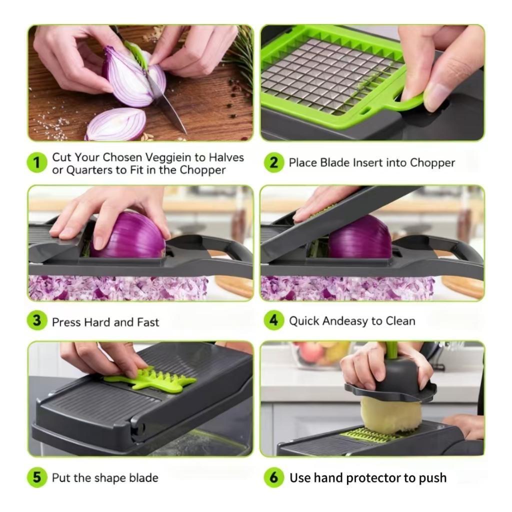 17-in-1 Vegetable Chopper and Professional Mandoline Slicer - No More Tears Dicer for Fresh Salad and Quick Meal Prep - 8 Interchangeable Blades for Onion Garlic Potato and Carrot