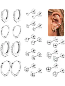 12 Pairs Stud Earrings for Women Earrings Huggie Hoop Earrings Tiny CZ Flat Back Earrings Set Helix Piercing Cartilage Earrings Gold Silver Earrings for Women Ear Studs Flat Pierced Jewelry Hoop Earring Sets