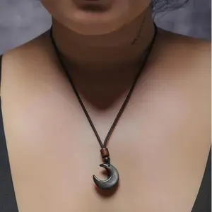 Natural Silver Sheen Obsidian Crescent Moon Pendant Necklace Protection Chakra Amulet Necklace Goth Celestial Jewelry For Men Women Gift Boho Chic Crystal Crystal Onyx