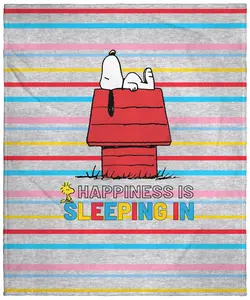 Peanuts Snoopy and Woodstock Happiness Is Sleeping In Silk Touch Throw Blanket