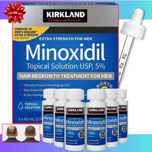 6Pcs Kirkland Signature Minoxidil 5% Men’s Hair Regrowth Treatment | Extra Strength Hair Loss Solution with Dropper | Peppermint Castor Rosemary Biotin Blend