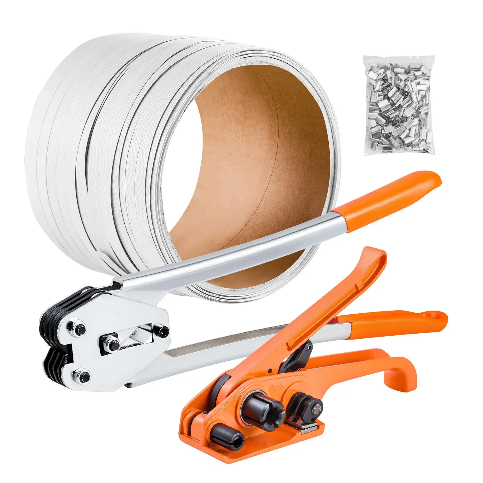 【SummerFinds】VEVOR Banding Strapping Kit, Heavy Duty Banding Sealer Tool with 330 ft Length PP Band, 100 Metal Seals, Plastic Manual Pallet Packaging Strapping Kit for Warehouse/Shipping/Moving/Home, Orange