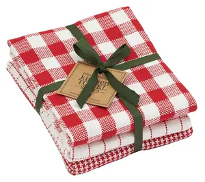 Design Imports Set 3 Holiday Checks HeavyweightKitchen Towels