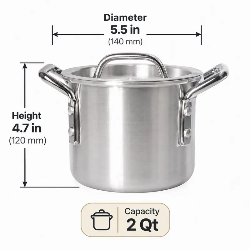 2Qt Mini Viral Aluminum Ollita Posolera Cooking Pot with Lid Compact Design for Posole Arroz Frijoles Salsas Soups & Small Meals Cookware Traditional Mexican