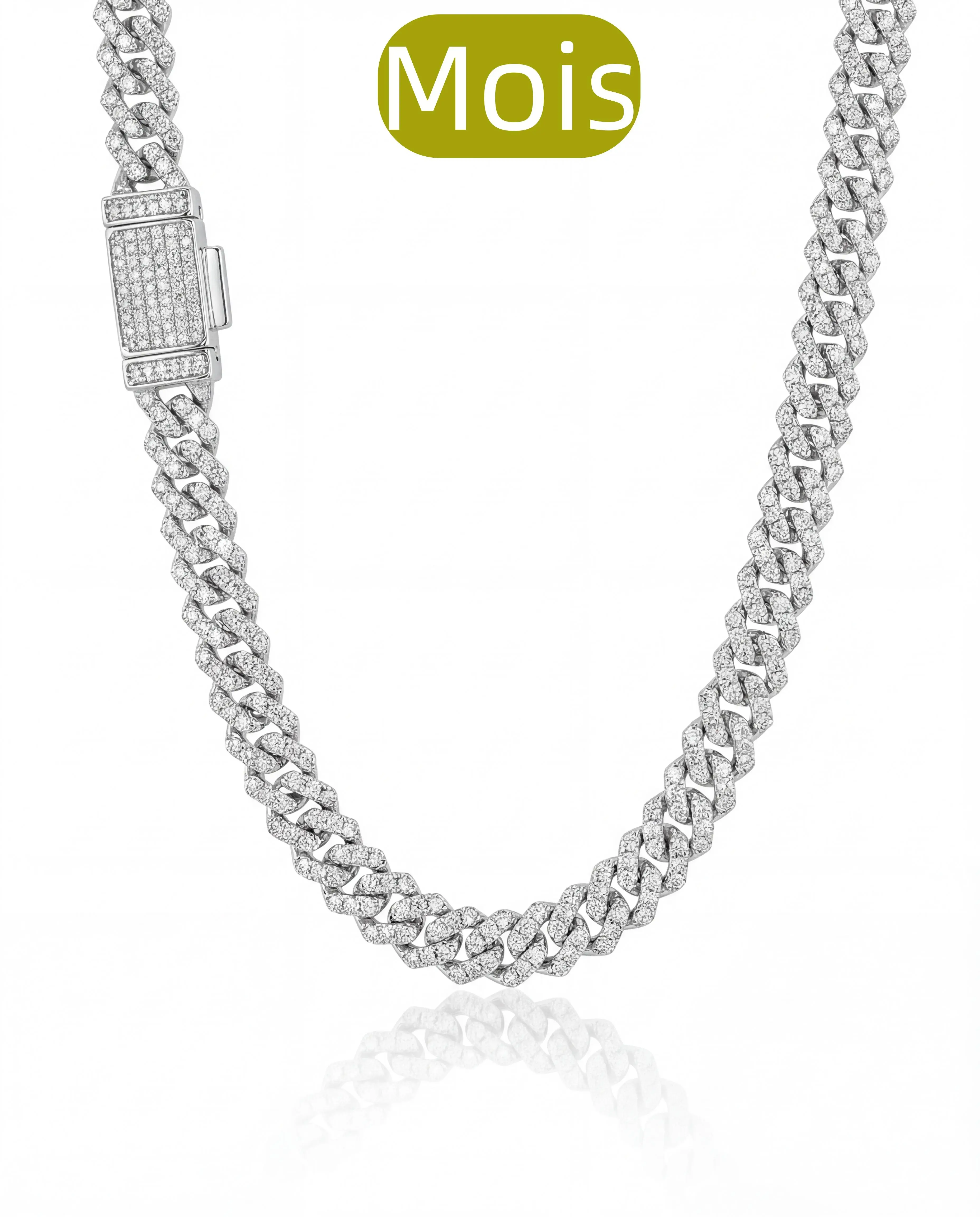 ⑥SPACEICE Iced Out Moissan 6mm Cuban Link Chain | Solid metal Base with Mois | Silver-Tone Hip Hop Necklace for Men Women